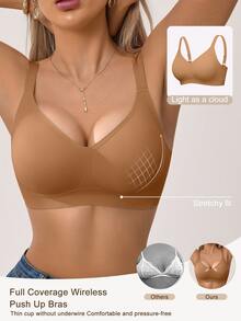 SHEIN 1pc Women's Simple Comfortable Seamless Jelly Glue Wireless Bra With Removable Padding - Brown - View 4