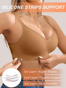SHEIN 1pc Women's Simple Comfortable Seamless Jelly Glue Wireless Bra With Removable Padding - Brown - View 6
