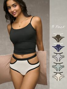 Esseday 5pcs Contrast Color Hollow Design Knitted Sexy Comfortable Casual Daily Women's Triangle Panties - Multicolor - View 4