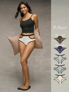 Esseday 5pcs Contrast Color Hollow Design Knitted Sexy Comfortable Casual Daily Women's Triangle Panties - Multicolor - View 2