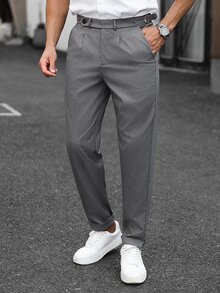 Manfinity Mode Men's Solid Color Pleated Pocket Casual Versatile Commute Business Suit Pant, Formal, Old Money - Light Grey - View 4