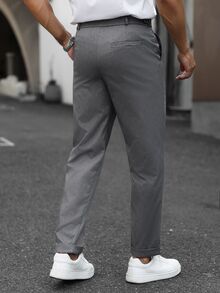 Manfinity Mode Men's Solid Color Pleated Pocket Casual Versatile Commute Business Suit Pant, Formal, Old Money - Light Grey - View 2
