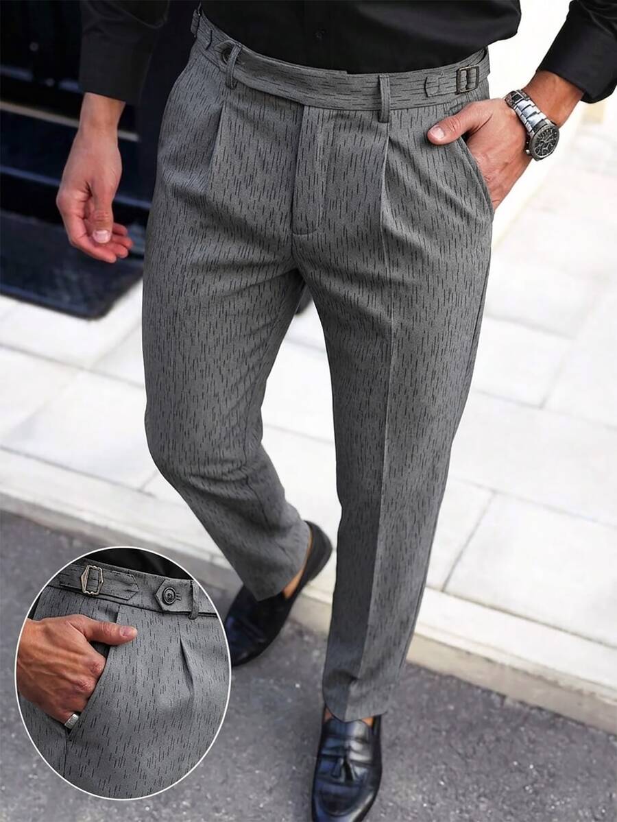 Manfinity Mode Men's Solid Color Pleated Pocket Casual Versatile Commute Business Suit Pant, Formal, Old Money - Light Grey - View 1