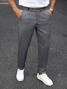 Manfinity Mode Men's Solid Color Pleated Pocket Casual Versatile Commute Business Suit Pant, Formal, Old Money - Light Grey - View 7