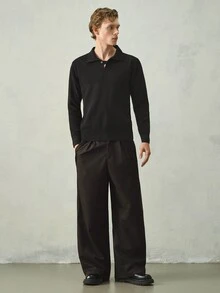 RONVEXI 男士舒適百搭鈕扣長袖針織衫，適合日常穿著 - 黑色 - 查看 5
