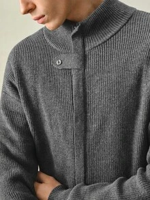 RONVEXI Men's Casual Solid Color Cardigan Sweater, Autumn/Winter - Grey - View 8