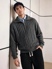 Chillumni Men's Solid Color Minimalist Casual Long Sleeve Sweater - Grey - View 1