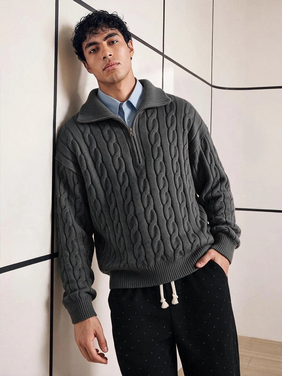 Chillumni Men's Solid Color Minimalist Casual Long Sleeve Sweater - Grey - View 1