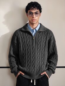 Chillumni Men's Solid Color Minimalist Casual Long Sleeve Sweater - Grey - View 3