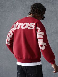 PAVTROS Men's Letter Print Casual Daily Long Sleeve Sweater - Red - View 4