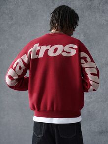 PAVTROS Men's Letter Print Casual Daily Long Sleeve Sweater - Red - View 3