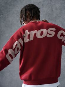 PAVTROS Men's Letter Print Casual Daily Long Sleeve Sweater - Red - View 1