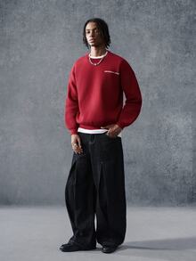 PAVTROS Men's Letter Print Casual Daily Long Sleeve Sweater - Red - View 2
