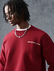 PAVTROS Men's Letter Print Casual Daily Long Sleeve Sweater - Red - View 5