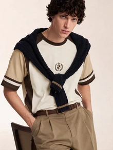 Limitiso Men's Vintage British Earth Tone Pattern Crew Neck Short Sleeve Casual T-Shirt - Multicolor - View 3