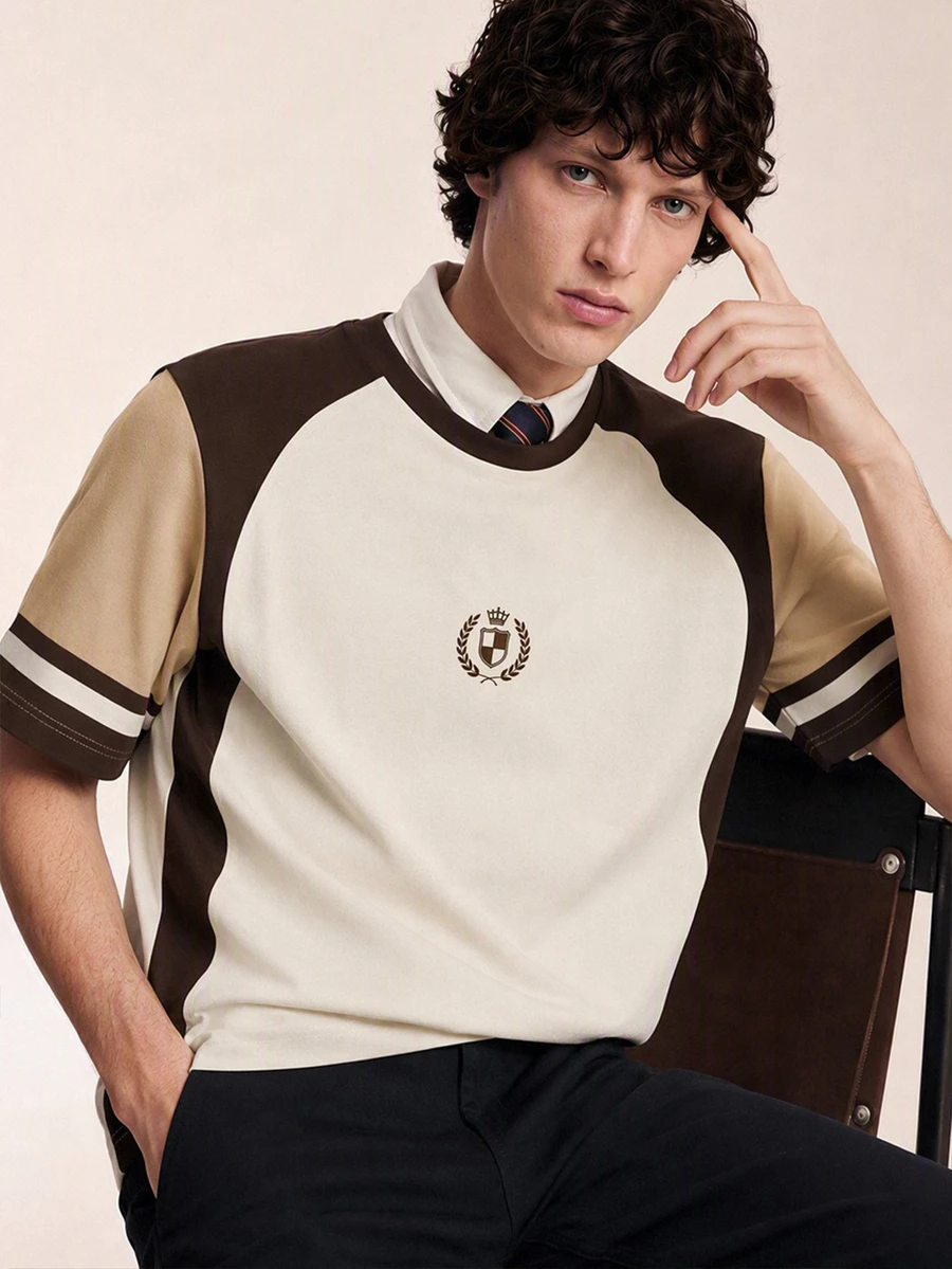 Limitiso Men's Vintage British Earth Tone Pattern Crew Neck Short Sleeve Casual T-Shirt - Multicolor - View 1