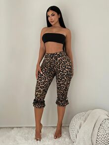 SHEIN SXY 大尺碼女款豹紋休閒百搭日常穿著緊身內搭褲 - 彩色 - 查看 5