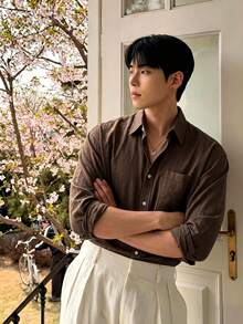 DAZY Casual Commute Solid Color Long Sleeve Men's Shirt Fall - Brown - View 6