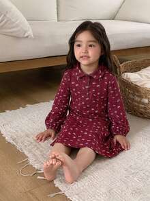 DAZY Infant (Girl) Round Neck All-Over Floral Print Comfortable Loungewear Fall - Red - View 1