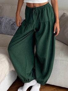 DAZY Women's Casual Drawstring Waist Loose Fit Loungewear Pants Fall - Dark Green - View 4