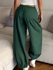 DAZY Women's Casual Drawstring Waist Loose Fit Loungewear Pants Fall - Dark Green - View 2
