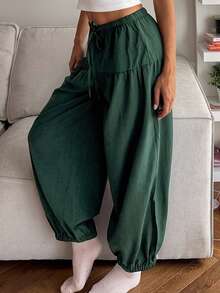 DAZY Women's Casual Drawstring Waist Loose Fit Loungewear Pants Fall - Dark Green - View 5