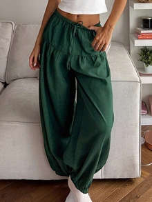 DAZY Women's Casual Drawstring Waist Loose Fit Loungewear Pants Fall - Dark Green - View 1