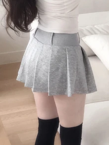 DAZY 女款休閒純色鈕扣設計百褶裙 秋季 - 灰色 - 查看 2