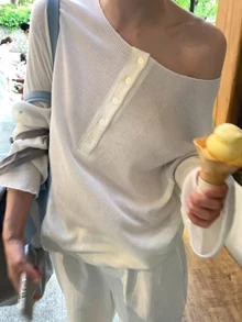 DAZY Women's Casual Versatile Solid Color Half-Button Long Sleeve T-Shirt Fall - White - View 4