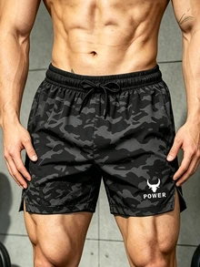 GymBeat Men's Drawstring Waist Camouflage Casual Daily Travel Sports Shorts, Gym - Black - View 3