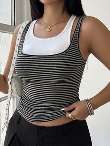 POPSWAY Débardeur 2 en 1 à imprimé rayé grande taille - Multicolore - Voir 1