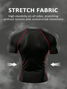 RISE LYT Men's Striped Colorblock Short Sleeve T-Shirt And Drawstring Waist Double Layer Shorts Sports Set - Black - View 2