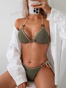 Swim Vcay Women's Green Shell Trim Swimwear Summer - Army Green - View 5