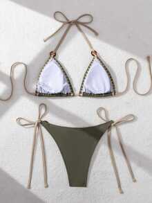 Swim Vcay Women's Green Shell Trim Swimwear Summer - Army Green - View 2