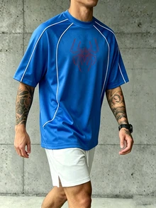 Sport MetroGents 男士蜘蛛圖案休閒百搭日常穿著運動T恤，健身房適用 - 藍色 - 查看 6