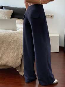 DAZY Women's Casual Sports Solid Color Relaxed Fit Drawstring Waist Long Pants, Spring/Summer Sweatpants - Navy Blue - View 2