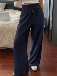 DAZY Women's Casual Sports Solid Color Relaxed Fit Drawstring Waist Long Pants, Spring/Summer Sweatpants - Navy Blue - View 7
