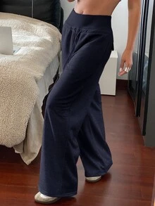 DAZY Women's Casual Sports Solid Color Relaxed Fit Drawstring Waist Long Pants, Spring/Summer Sweatpants - Navy Blue - View 5