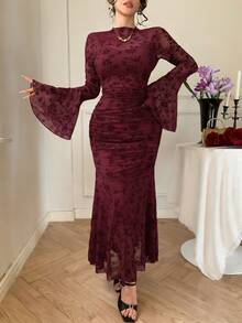 DAZY Women's Elegant Lace Pleated Fishtail Dress, Spring/Summer Sun Dresses For Women - Burgundy - View 8