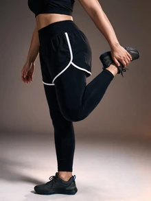 Powerista Women's Plus Size 2 In 1 Tight Leggings - Black and White - View 4