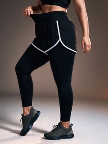 Powerista Women's Plus Size 2 In 1 Tight Leggings - Black and White - View 3