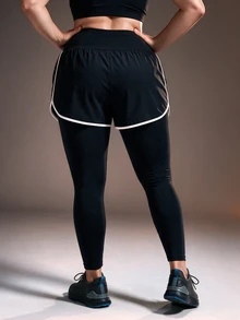 Powerista Women's Plus Size 2 In 1 Tight Leggings - Black and White - View 2