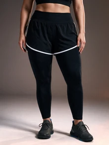 Powerista Women's Plus Size 2 In 1 Tight Leggings - Black and White - View 5