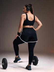 Powerista Women's Plus Size 2 In 1 Tight Leggings - Black and White - View 6