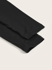 SHEIN BASICS Camisetas de cuello alto ajustadas de color sólido para mujer, tops negros - Negro - Ver 3
