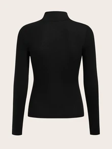 SHEIN BASICS Camisetas de cuello alto ajustadas de color sólido para mujer, tops negros - Negro - Ver 2