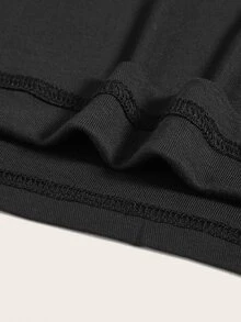 SHEIN BASICS Camisetas de cuello alto ajustadas de color sólido para mujer, tops negros - Negro - Ver 4
