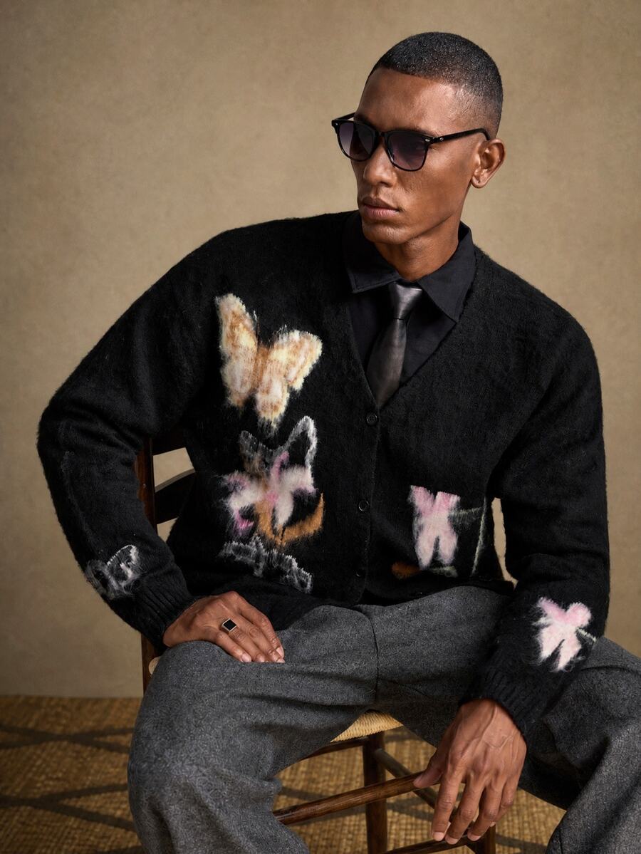 AKNOTIC Brand - Men's Autumn/Winter Fashion Butterfly Cardigan - Black - View 1