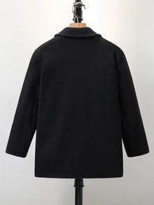SHEIN Kids Tween Boy Black Overcoats Casual Mid-Length Black Overcoat, Suitable For Autumn/Winter, School - Black - View 6
