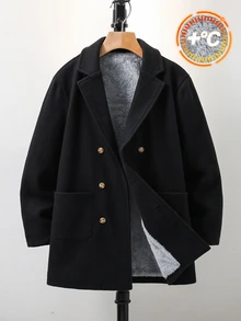 SHEIN Kids Tween Boy Black Overcoats Casual Mid-Length Black Overcoat, Suitable For Autumn/Winter, School - Black - View 5